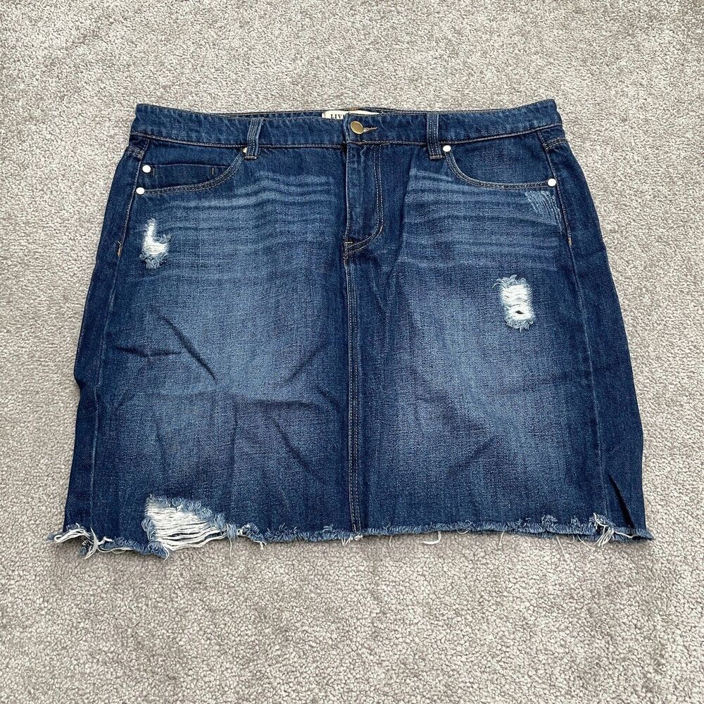 Liverpool Distressed Denim Mini Skirt Womens 14/32 Blue Cotton Casual Streetwear